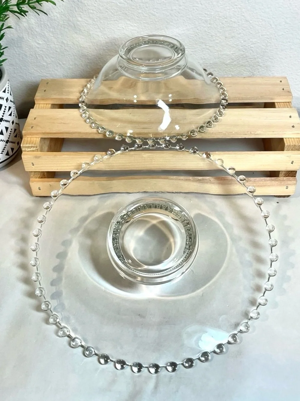 Imperial Glass “Candlewick” Clear Beaded Glass Chip & Dip Serving Set | VTG |EUC